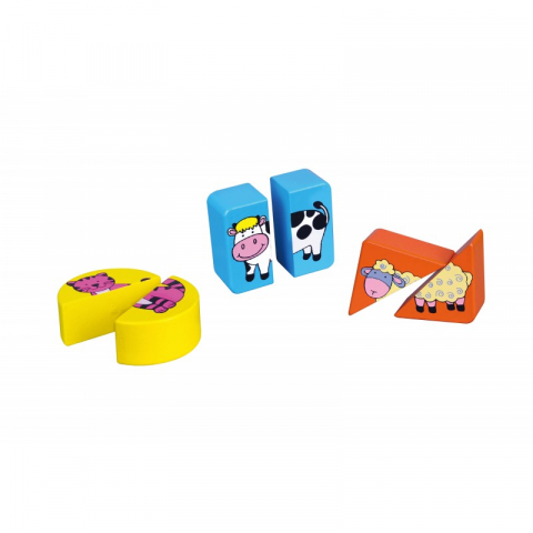 Játékok 1-3 éveseknek - Puzzle din cuburi din lemn cu animale