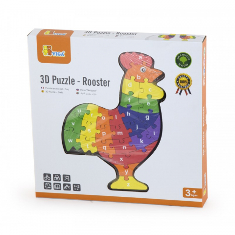 Viga-Puzzle din lemn 3D cu litere mici si mari - cocos colorat [2]
