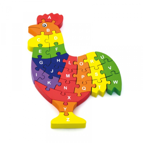 Jucarii sub 50 RON - Viga-Puzzle din lemn 3D cu litere mici si mari - cocos colorat
