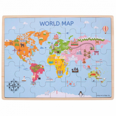 Jucarii +3 Ani - BigJigs-Puzzle-din-lemn-Harta-lumii-35-piese