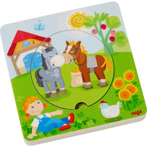 Játékok 3-5 éveseknek - Puzzle din lemn in straturi - Prietenii de la ferma, Haba