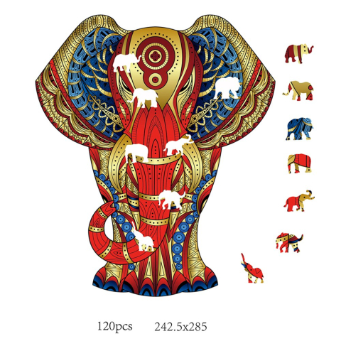 Oktató játékok - Puzzle din lemn multicolorat - Elefant, 120 piese