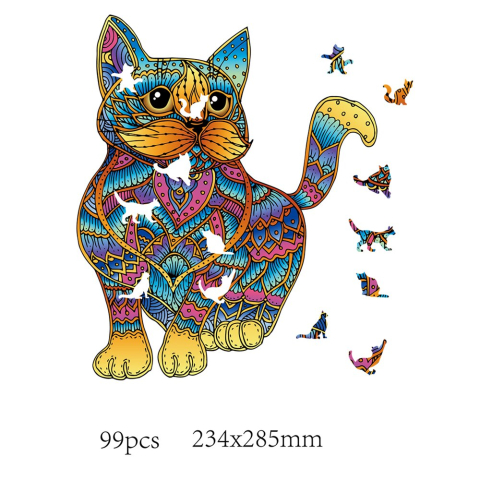 Oktató játékok - Puzzle din lemn multicolorat - Pisica, 99 piese