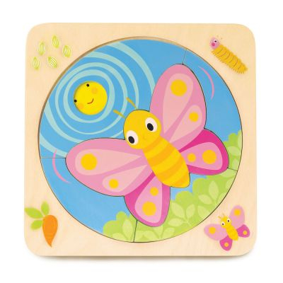 Oktató játékok - Puzzle educativ dezvoltarea fluturelui, din lemn premium - Butterfly Life 4in1 - Tender Leaf Toys
