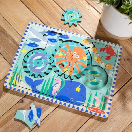 Melissa & Doug-Puzzle educativ din lemn, cu rotite dintate, Oceanul, 8 piese, pentru copii 3 ani+, Melissa&Doug 31003 [1]