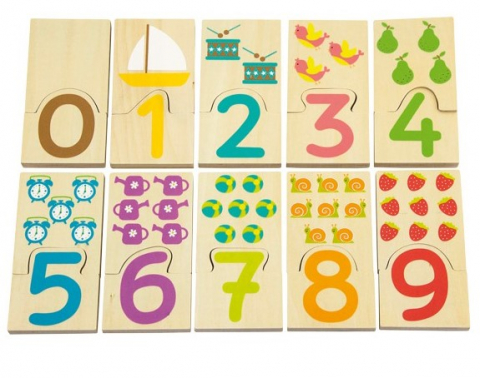 Játékok 0-12 hónaposoknak - Puzzle educativ Invata cifrele din lemn, 10 piese