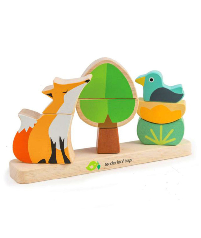 Oktató játékok - Puzzle educativ magnetic Vulpea in pădure, din lemn premium - Foxy Magnetic Stacker - 8 piese - Tender Leaf Toys