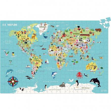Jucarii 6-8 ani - Vilac-Puzzle harta lumii 500 piese in limba Franceza
