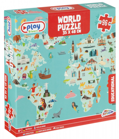Puzzle lemn - Grafix Puzzle - Harta lumii 96 piese 