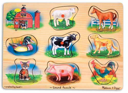 Baba kirakósok - Melissa-Doug-Puzzle-lemn-cu-sunete-Animale-de-la-Ferma