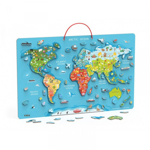 Jucarii 3-5 ani - Viga-Puzzle magnetic Harta lumii si tabla de scris, Viga