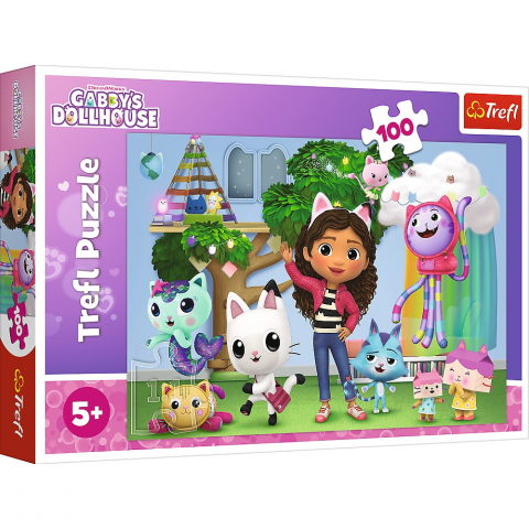 Jucarii sub 50 RON - Puzzle Trefl 100 Gabbys Dollhouse Prietenii Lui Gabby