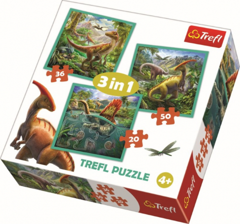 Játékok 3-5 éveseknek - Puzzle Trefl 3In1 Lumea Extraordinara A Dinozaurilor