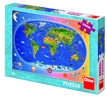 Jucarii sub 50 RON - Dino-Puzzle-XL-Harta-Lumii-300-piese