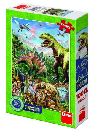 Játékok 4 éves kortól - Dino-Puzzle-XL-Lumea-dinozaurilor-neon-100-piese
