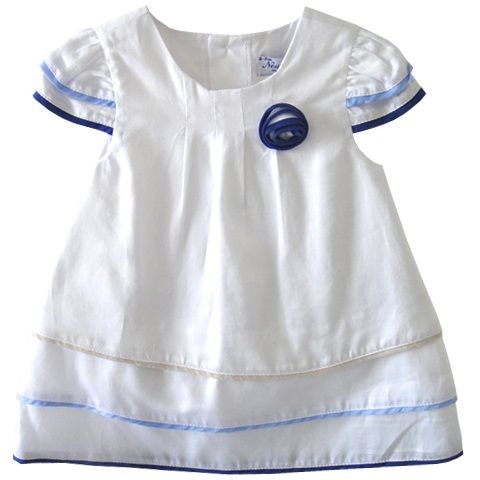 Jucarii 0-1 ani - Rochie alba cu insertii albastre/bej (1851), 50 cm / 0-1 luni