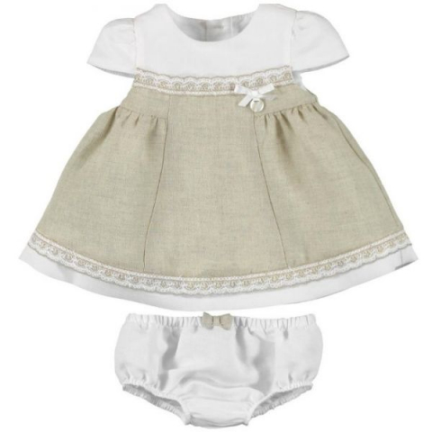 Jucarii 0-1 ani - Rochie crem/alb din in (1823), 65 cm / 2-4 luni