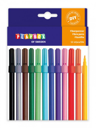 Jocuri si Jucarii Educative - Playbox Set 12 Carioci colorate cu varful subtire