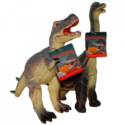 Játékok 3-5 éveseknek - Set 2 figurine dinozauri din cauciuc, T-Rex maro si Brachiosaurus, 34 cm