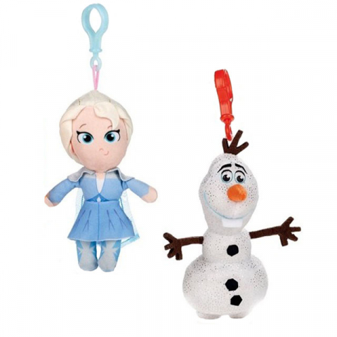Jucarii 0-1 ani - Set 2 jucarii din plus cu breloc Elsa si Olaf, Frozen, 12/15 cm