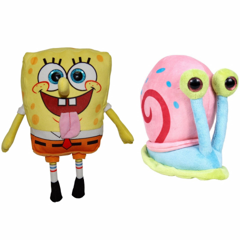Jucarii 0-1 ani - Set 2 jucarii din plus SpongeBob 16 cm si Gary 15.5 cm