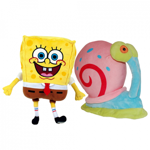 Jucarii 0-1 ani - Set 2 jucarii din plus SpongeBob 26 cm & Garry 20 cm, SpongeBob