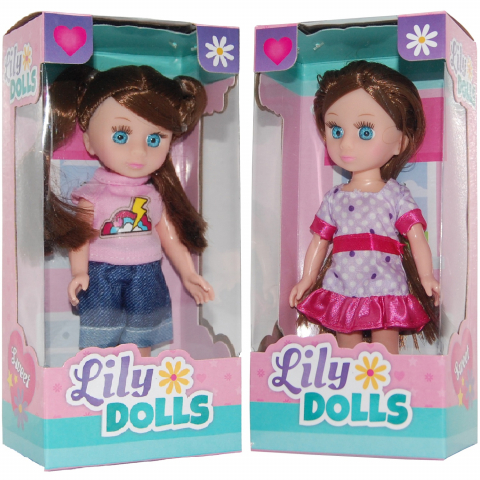 Játékok 3-5 éveseknek - Set 2 papusi cu rochita si pantaloni Lily Dolls, 15 cm