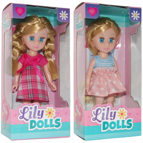 Jucarii 3-5 ani - UP Int'l-Set 2 papusi cu rochite Lily Dolls, 15 cm