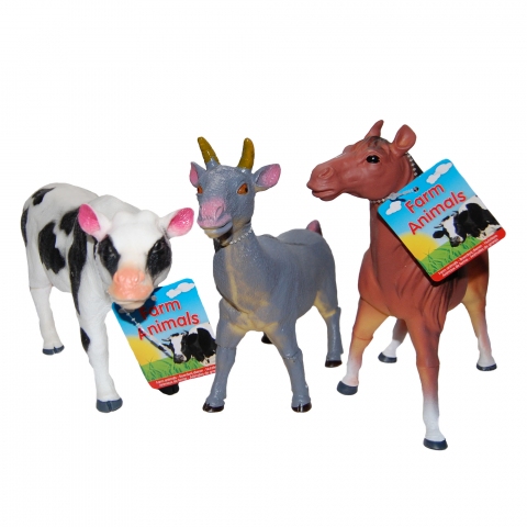 Játékok 3-5 éveseknek - Set 3 figurine din cauciuc animale domestice, Cal/Vaca/Capra, 20 - 24 cm