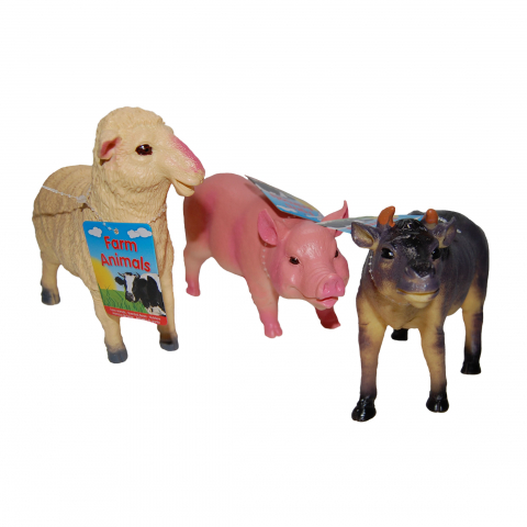 Játékok 3-5 éveseknek - Set 3 figurine din cauciuc animale domestice, Taur/Oaie/Purcel, 20 - 22 cm
