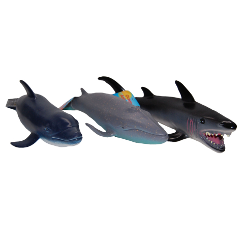 Játékok 3-5 éveseknek - Set 3 figurine din cauciuc animale marine, Delfin/Rechin/Balena albastra, 24 - 28 cm
