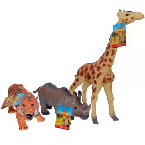 Jucarii 3-5 ani - UP Int'l-Set 3 figurine din cauciuc animale salbatice, Girafa/Tigru/Hipopotam, 22 - 30 cm