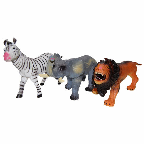 Jucarii 3-5 ani - UP Int'l-Set 3 figurine din cauciuc animale salbatice, Zebra/Elefant/Leu, 22 - 26 cm