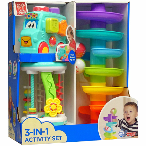 Oktató játékok - Set 3 in 1 - Autobuz cu sortator, cilindru & turnulet cu bile