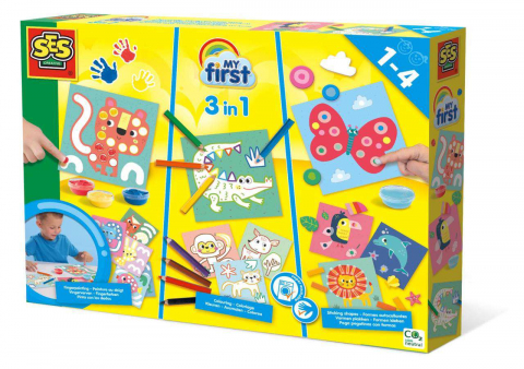Jucarii educative - SES Creative-Set 3 In 1 De Pictat Cu Degetul, De Colorat Si De Lipit