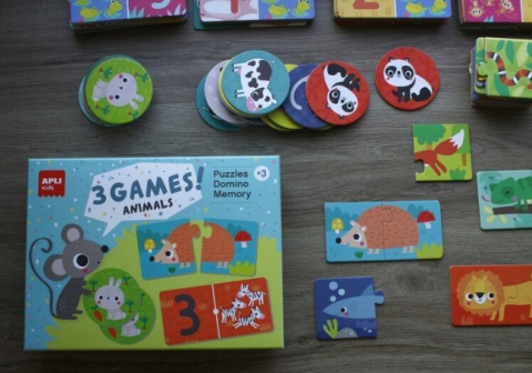 Set 3 jocuri Animale : puzzle, domino, memorie, Apli Kids, Carton, Multicolor [1]