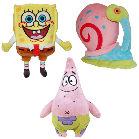 Jucarii 0-1 ani - Set 3 jucarii din plus Spongebob 21 cm, Gary 15 cm si Patrick 25 cm