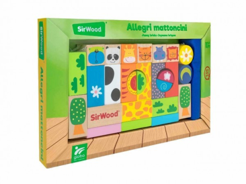 Jucarii educative - Globo Legnoland-Set 32 cuburi din lemn cu saculet depozitare Globo