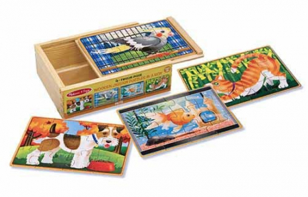 Jucarii animale - Melissa-Doug-Set-4-puzzle-lemn-in-cutie-Animale-de-companie