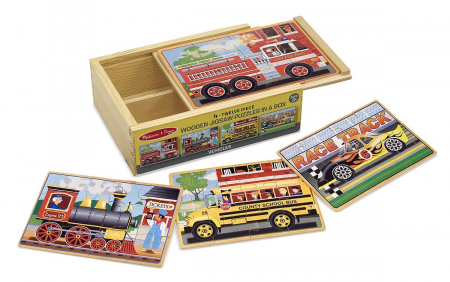Melissa & Doug - Melissa-Doug-Set-4-puzzle-lemn-in-cutie-Vehicule