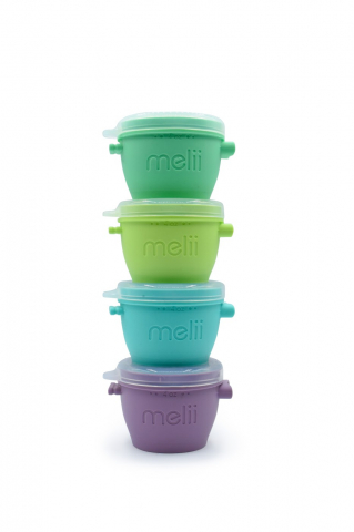 Jucarii 0-12 luni - Set 4 Recipiente Silicon Snap&Go, Melii, 4*177 Ml