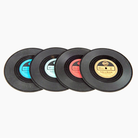 Jucarii educative - Funtimes-Set 4 suporturi pahare, Discuri Vinil 11 cm, Funtime, cauciuc, multicolor