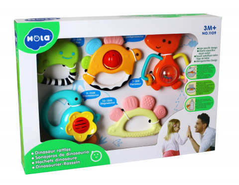 Jucarii 0-12 luni - Set 5 Zornaitori Dinozauri Multicolori