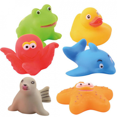 Játékok 3-5 éveseknek - Set 6 jucarii pentru baie in husa rosie