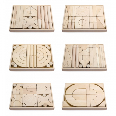 Játékok 3-5 éveseknek - Set 6 modele blocuri arhitecturale de construit, natur, 158 buc, Viga