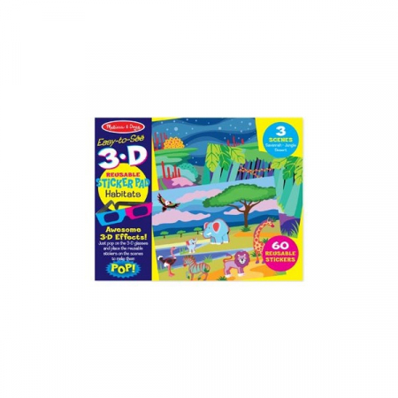 Baba ajándékok - Melissa & Doug Set abtibilduri reutilizabile 3D Habitate