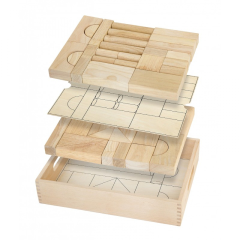Játékok 3-5 éveseknek - Set blocuri arhitecturalede construit, natur - 46 buc, Viga
