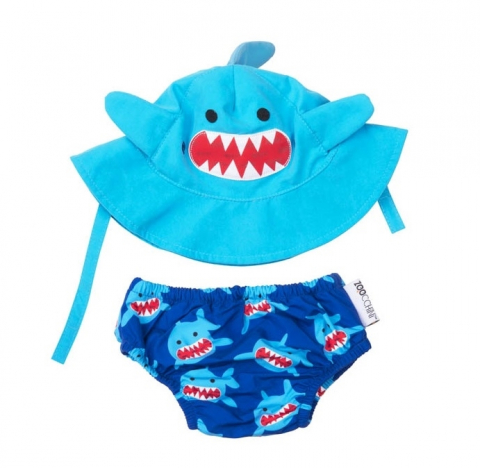 Zoocchini-Set Chilotel De Baie Si Palarie, Marimea L, UPF 50+, Zoocchini, Shark [1]