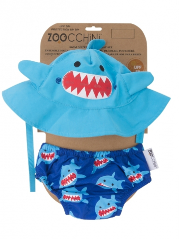 Jucarii 1-3 ani - Zoocchini-Set Chilotel De Baie Si Palarie, Marimea L, UPF 50+, Zoocchini, Shark
