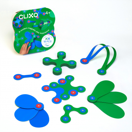 Cadou copii 4 ani - Clicstoys-Set Clixo de construit cu magnet, Itsy pack Blue-Green 18